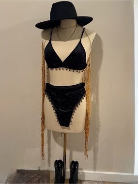 Black Glittery Women's Festival Set